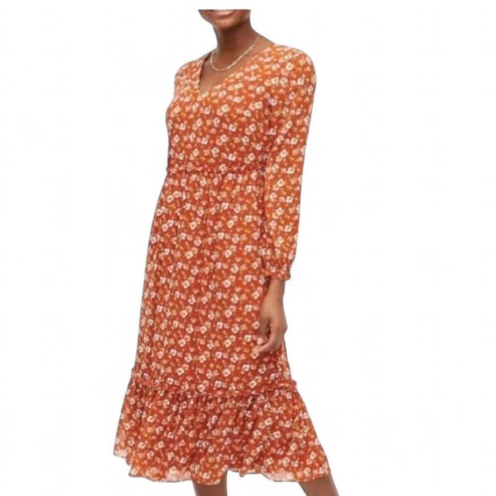 J. Crew Orange Floral Long Sleeve Dress
